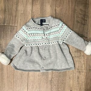 Baby 6-12 month Janie and Jack button sweater with fur cuff